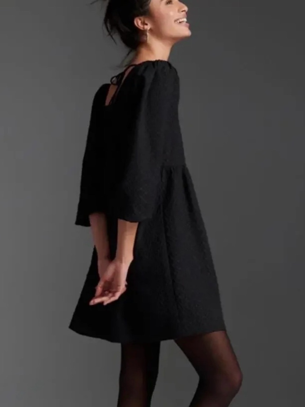 Anthropologie square neck textured black dress